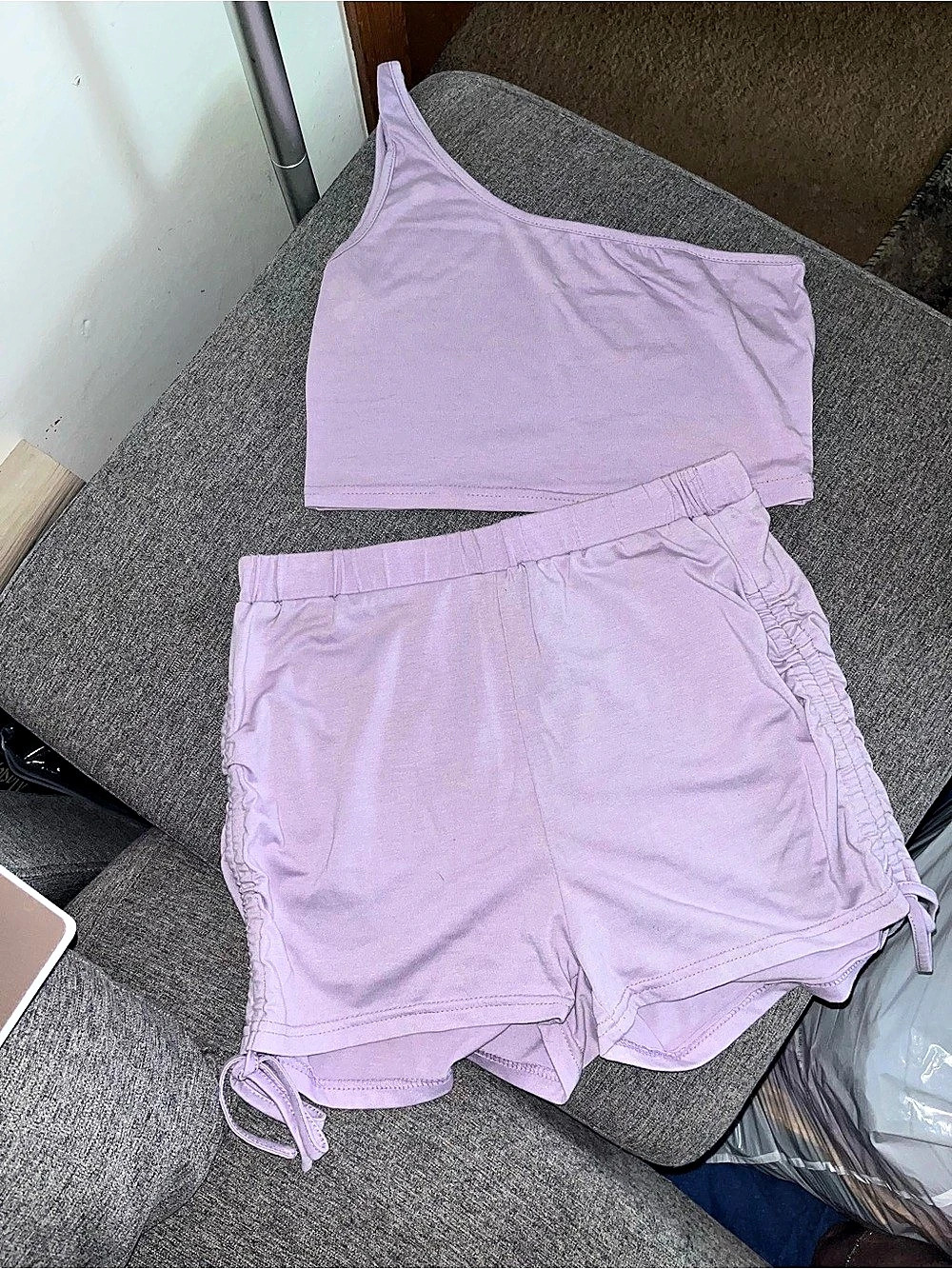 Lavender Crop Top and Ruched Short Set